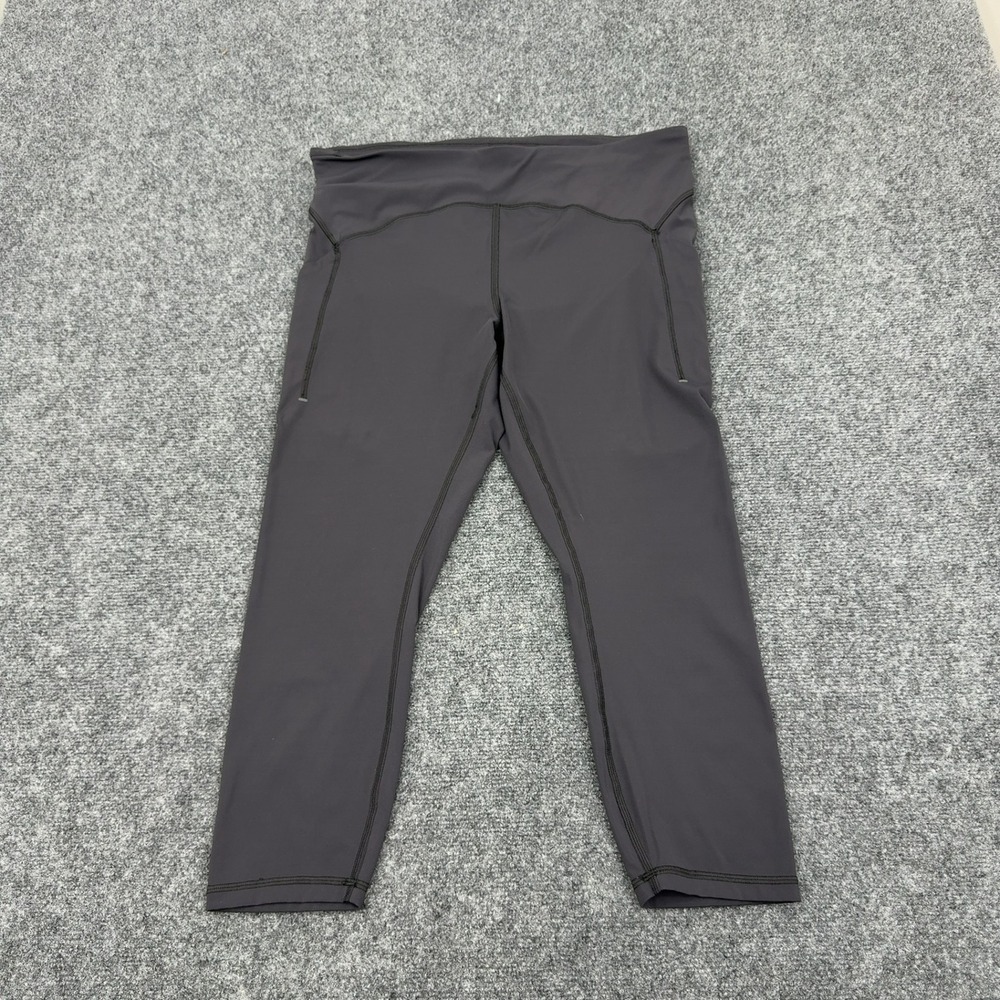 Lululemon Leggings Women 14 Black Nylon Lycra Side Pockets Cropped Athletic Yoga